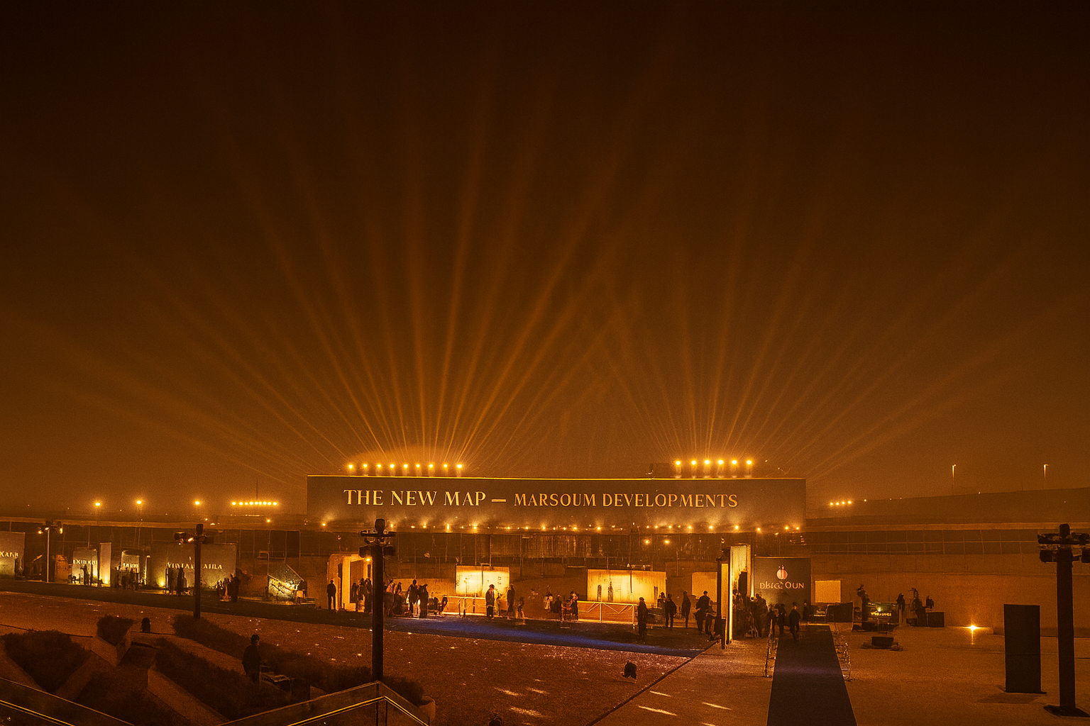 The Grand Egyptian Museum at night — THE NEW MAP light beams